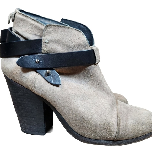 Rag & Bone Harrow Suede Leather Distressed Heeled Booties Ankle Boots Sz 38.5/ 8 - Picture 1 of 12